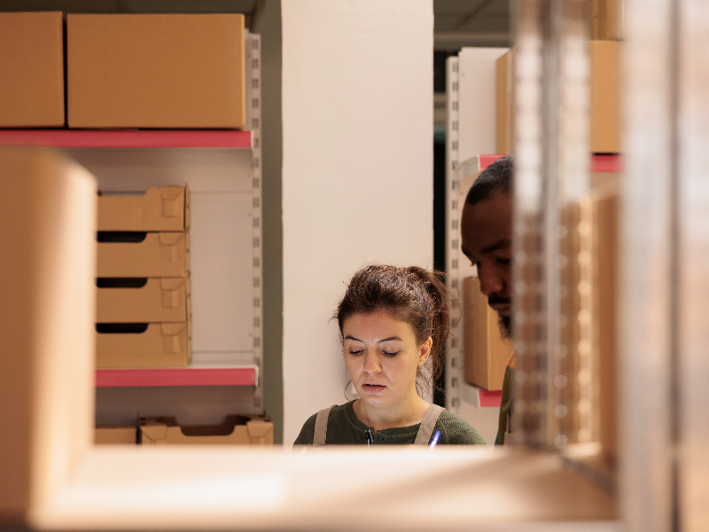 Warehouse staff managing inventory