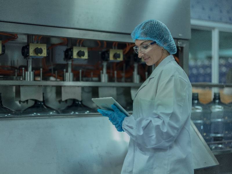 Factory worker on a tablet